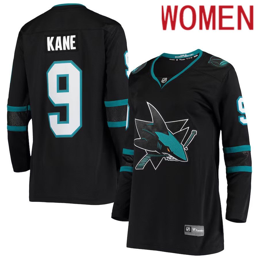 Women San Jose Sharks 9 Evander Kane Fanatics Branded Black Breakaway Alternate Player NHL Jersey